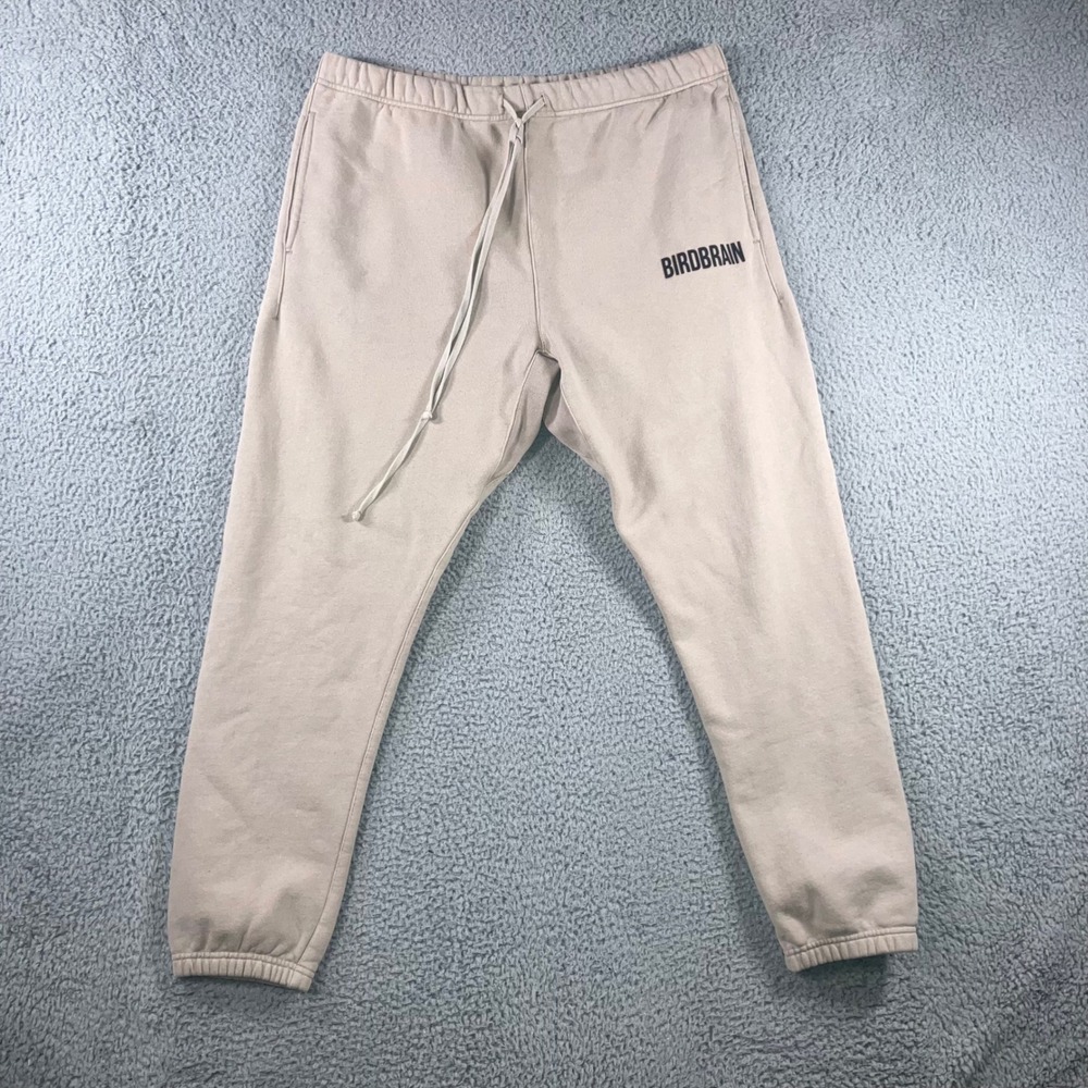 Birdbrain Sweatpants Men 2XL‎ Heavyweight Drawstring Spell Out Beige Casual